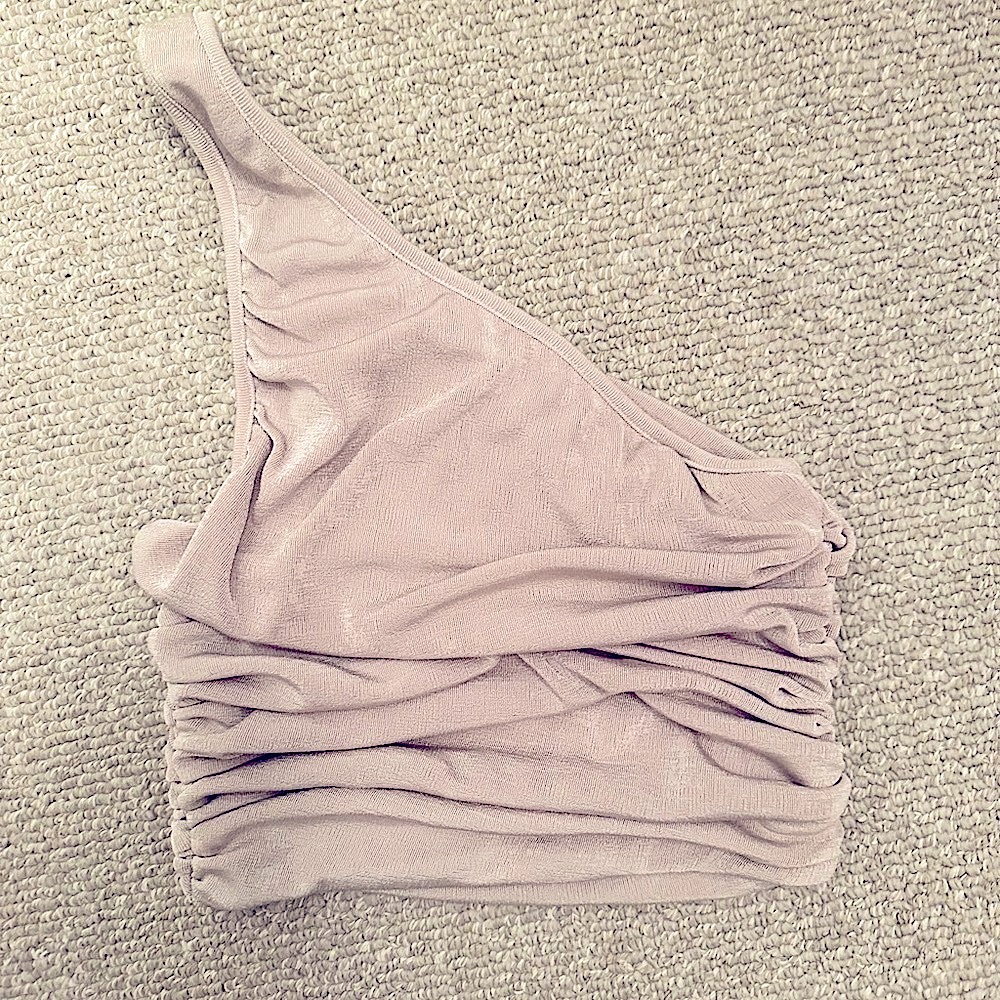 One-Shoulder Ruched Cream Beige Crop Top, Worn once - Picture 2 of 4